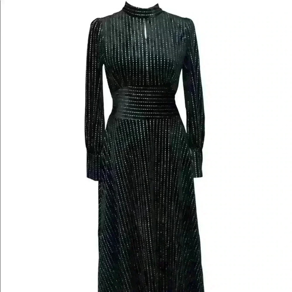 Étoilée Sparkly High Neck Midi Dress in Black with Long Sleeves - Picture 2 of 6